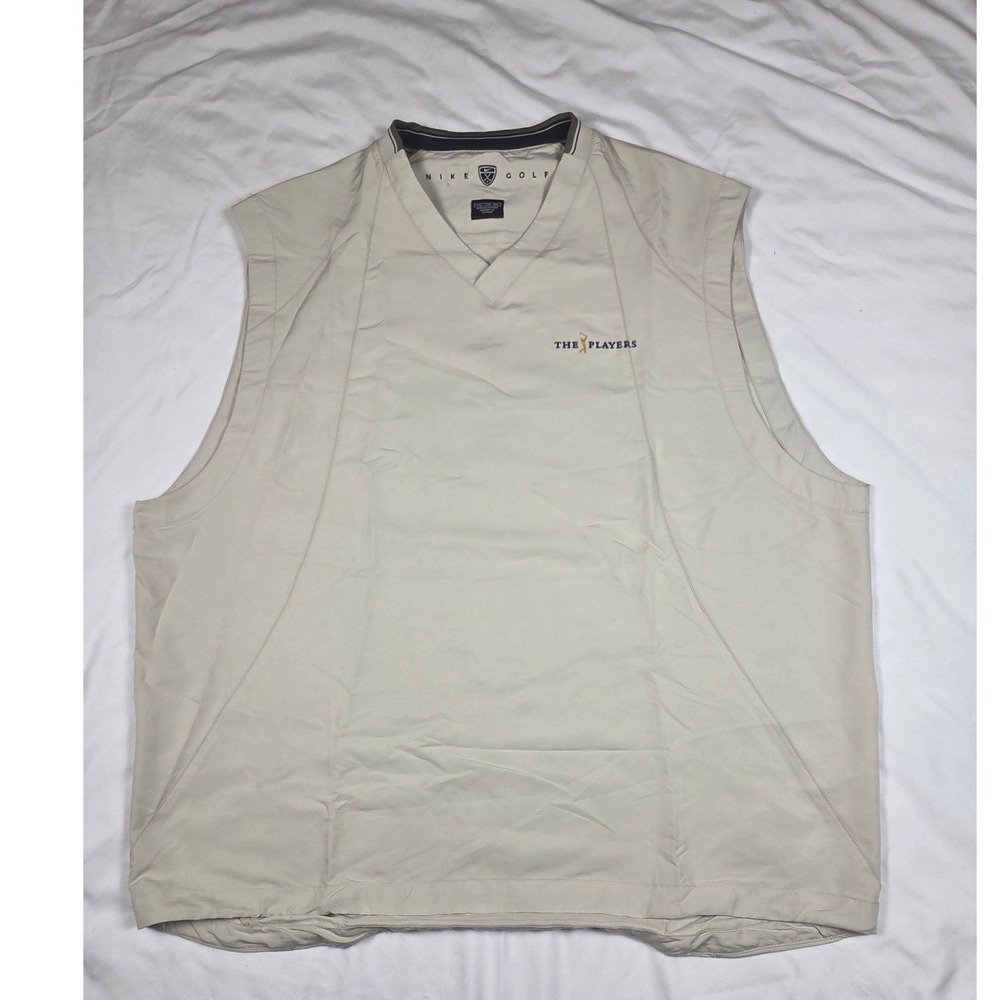 Y2K Nike Golf Vest Men XXL Tan The Players V-Neck Windbreaker Shell